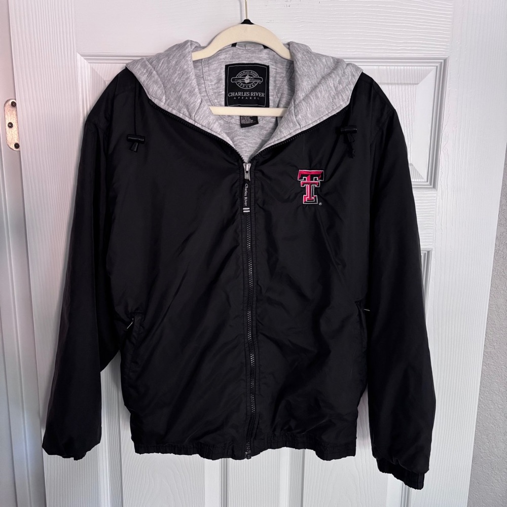 Black Hooded Texas Tech Windbreaker Jacket